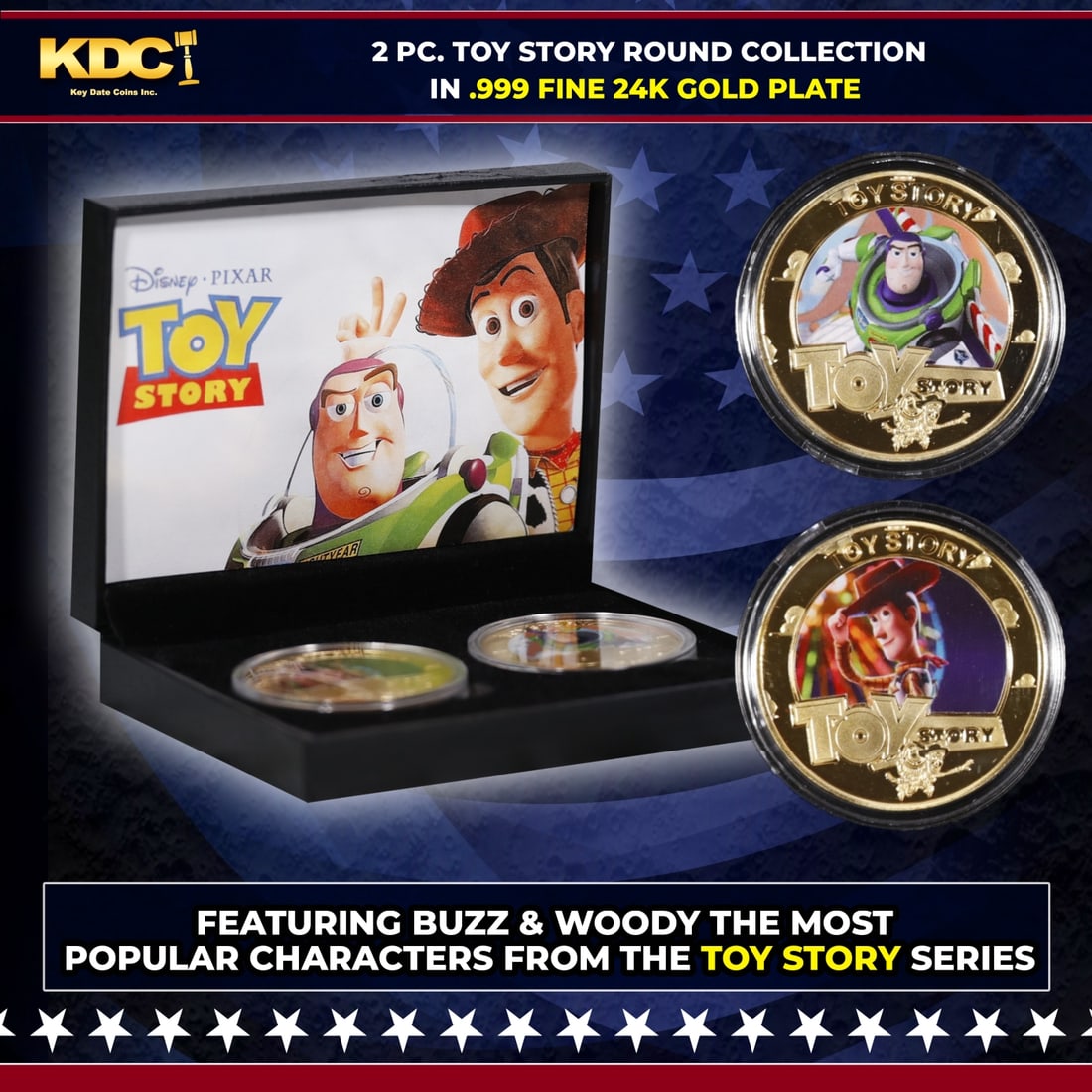 2 Coin Toy Story Buzz & Woody Gold Plated Round Collection In Custom Box W/ Special Backer card: 2 Coin Toy Story Buzz & Woody Gold Plated Round Collection In Custom Box W/ Special Backer card. Please Note All Backer Cards may have slight differences but will be very similar if not identical to t