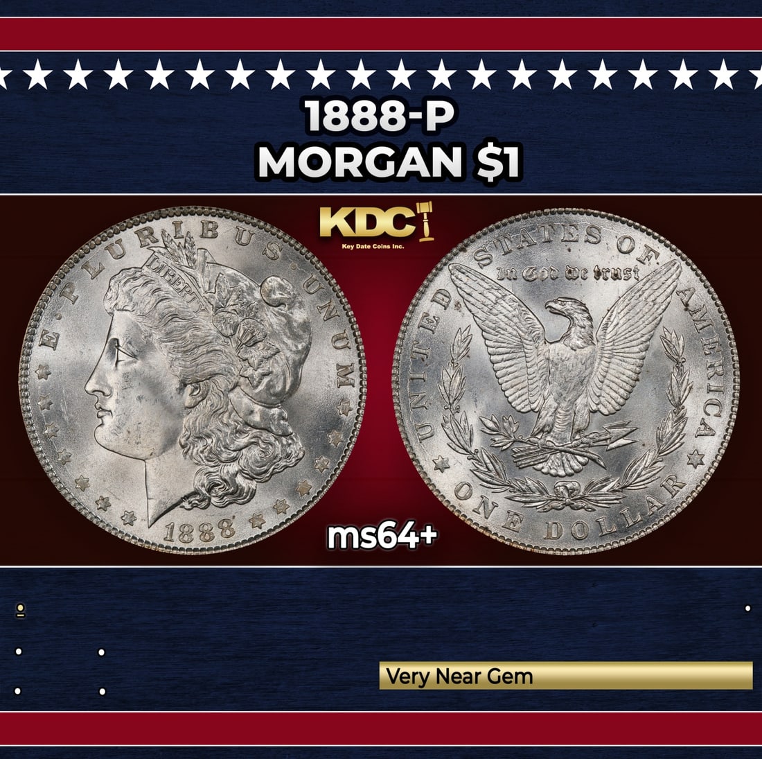 1888-p Morgan Dollar $1 Grades ms64+ (1 of 3)