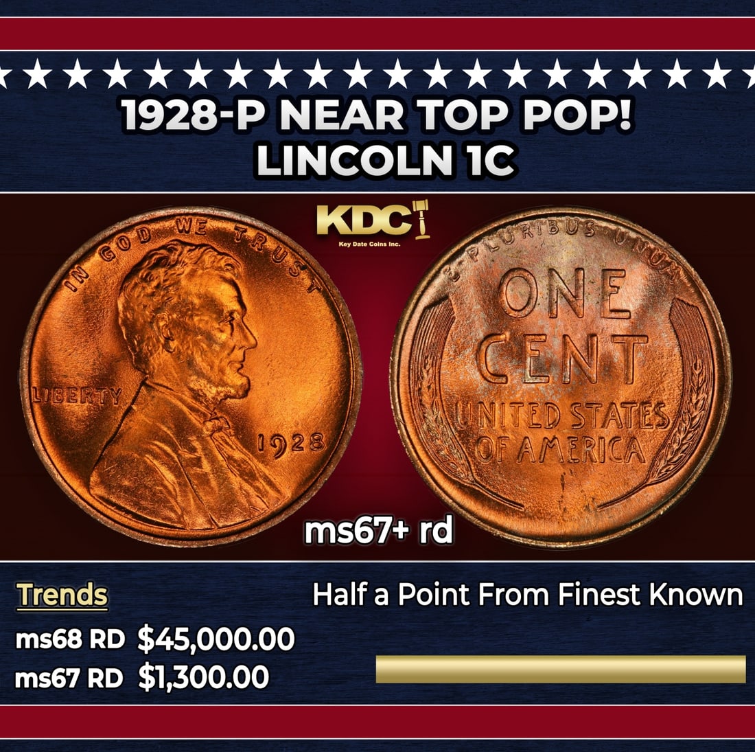 1928-p Lincoln Cent Near Top Pop! 1c ms67+ rd SEGS (1 of 3)