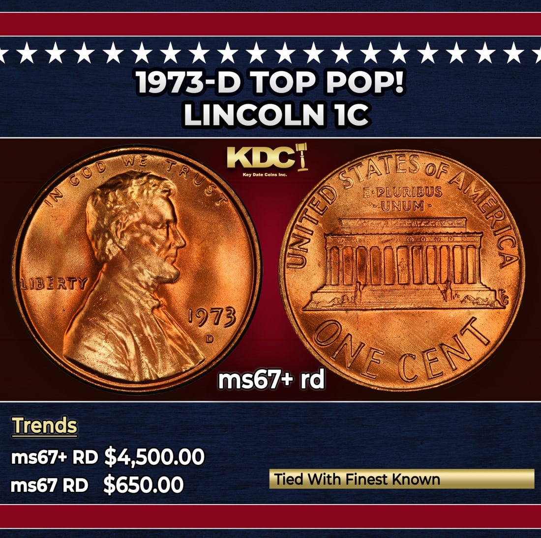 1973-d Lincoln Cent TOP POP! 1c ms67+ rd SEGS: 1973-d TOP POP! Lincoln Cent 1c ms67+ rd SEGS. Historic precious metal trends is causing increased spot pricing by the day. On auctions with set openings, we are doing our best to have items priced at