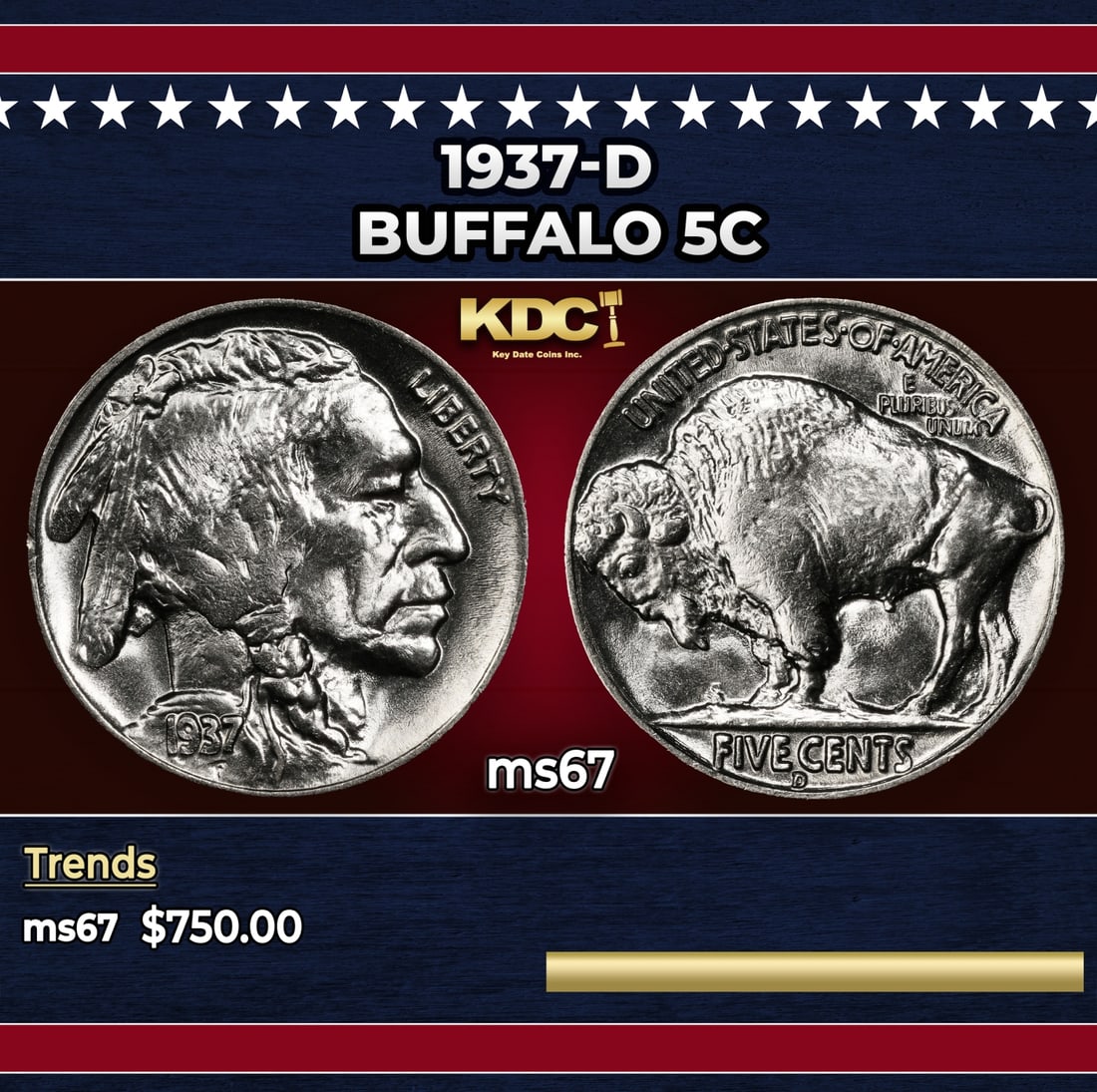 1937-d Buffalo Nickel 5c ms67 SEGS: 1937-d Buffalo Nickel 5c ms67 SEGS. Historic precious metal trends is causing increased spot pricing by the day. On auctions with set openings, we are doing our best to have items priced at their mark