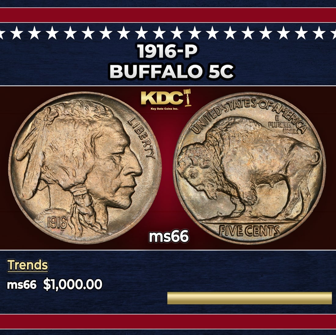 1916-p Buffalo Nickel 5c ms66 SEGS: 1916-p Buffalo Nickel 5c ms66 SEGS. Historic precious metal trends is causing increased spot pricing by the day. On auctions with set openings, we are doing our best to have items priced at their mark