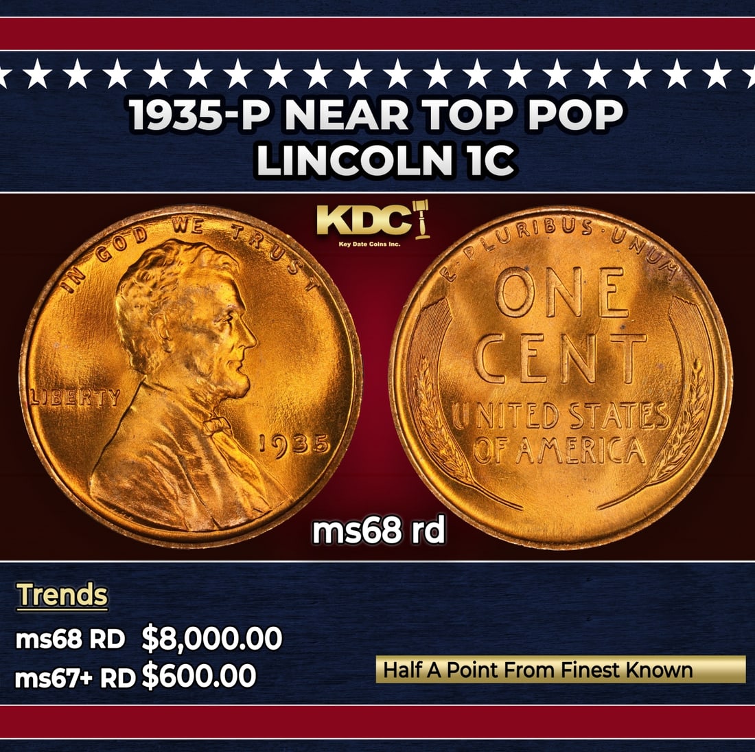 1935-p Lincoln Cent Near Top Pop 1c ms68 rd SEGS: 1935-p Near Top Pop Lincoln Cent 1c ms68 rd SEGS. Historic precious metal trends is causing increased spot pricing by the day. On auctions with set openings, we are doing our best to have items priced