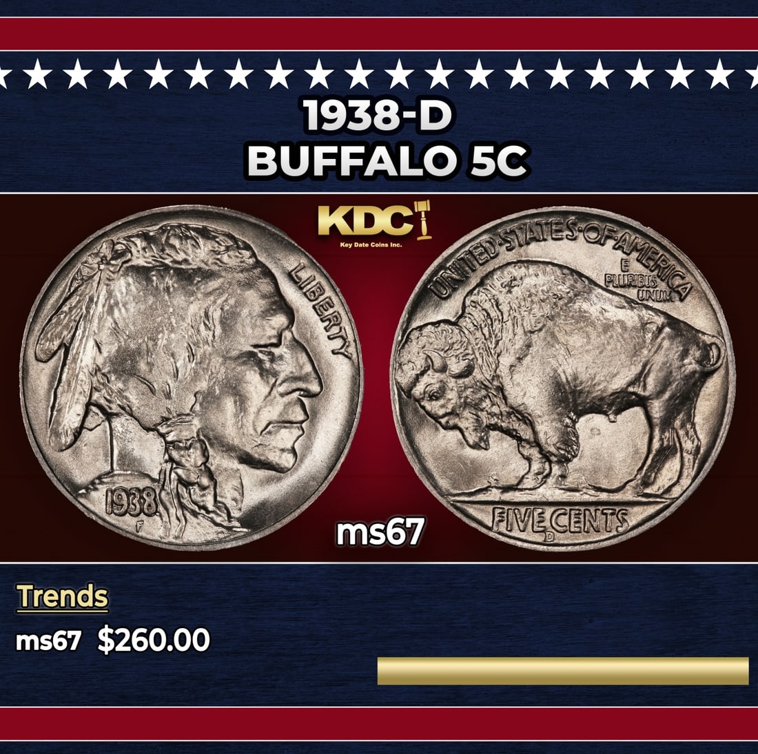 1938-d Buffalo Nickel 5c ms67 SEGS: 1938-d Buffalo Nickel 5c ms67 SEGS. Historic precious metal trends is causing increased spot pricing by the day. On auctions with set openings, we are doing our best to have items priced at their mark
