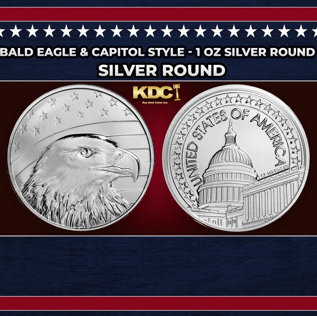 Bald Eagle & Capitol Style - 1 oz Silver Round Round (1 of 3)