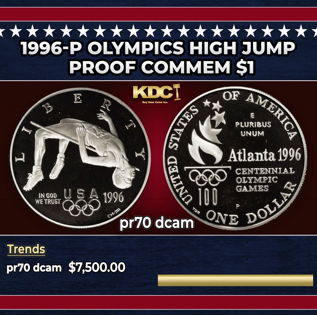 1996-p Olympics High Jump Proof Modern Commem Dollar $1 pr70 dcam SEGS: 1996-p Olympics High Jump Modern Commem Dollar $1 pr70 dcam SEGS. Historic precious metal trends is causing increased spot pricing by the day. On auctions with set openings, we are doing our best to h