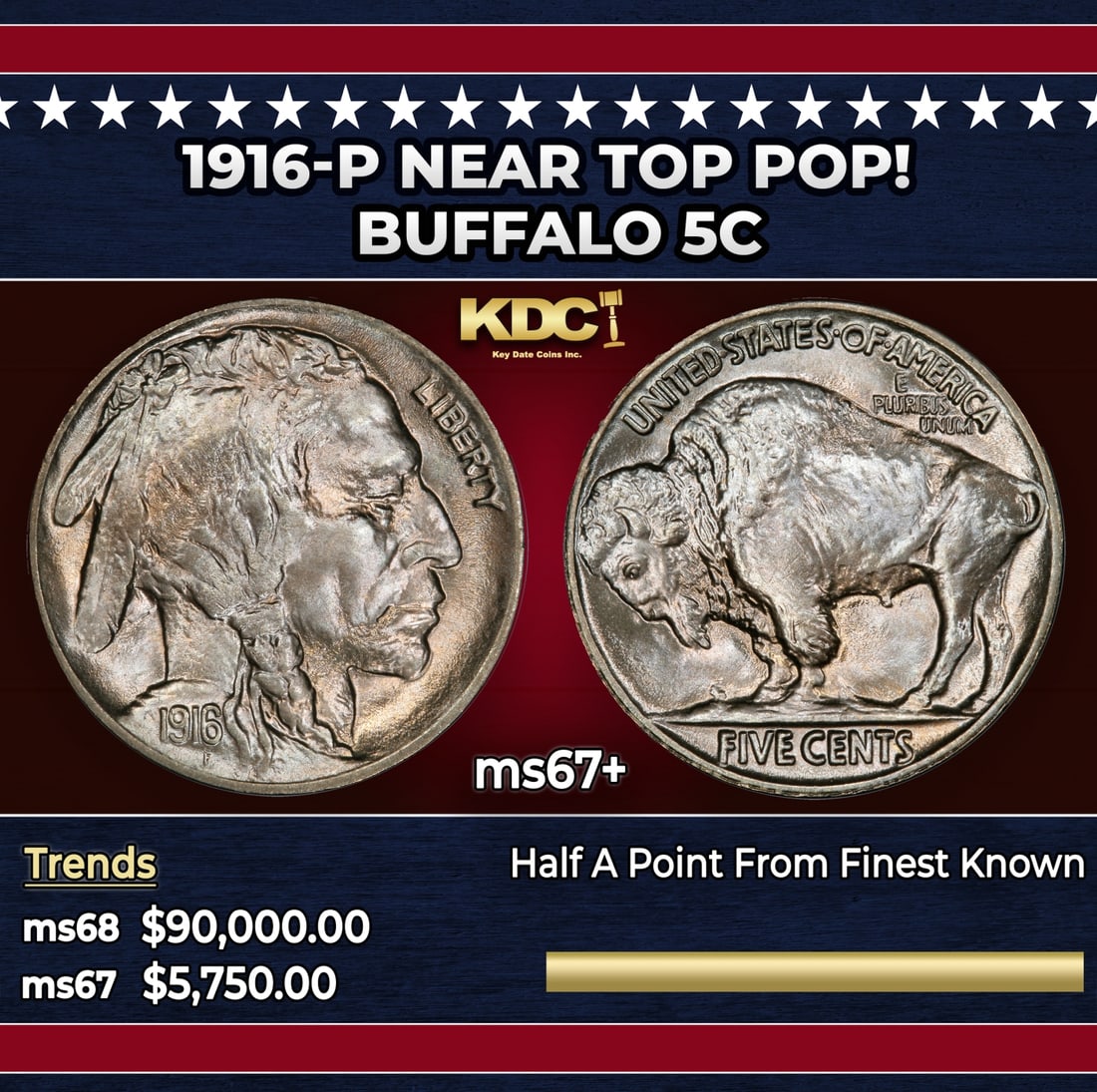 1916-p Buffalo Nickel Near Top Pop! 5c ms67+ SEGS: 1916-p Near Top Pop! Buffalo Nickel 5c ms67+ SEGS. Historic precious metal trends is causing increased spot pricing by the day. On auctions with set openings, we are doing our best to have items price
