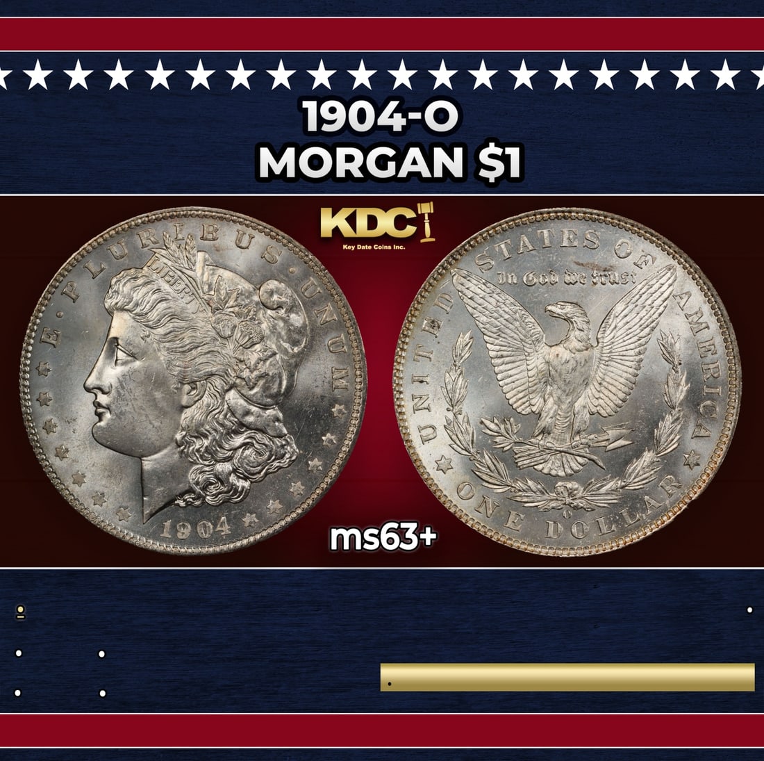 1904-o Morgan Dollar $1 Grades ms63+: 1904-o Morgan Dollar $1 Grades ms63+. Historic precious metal trends is causing increased spot pricing by the day. On auctions with set openings, we are doing our best to have items priced at their ma