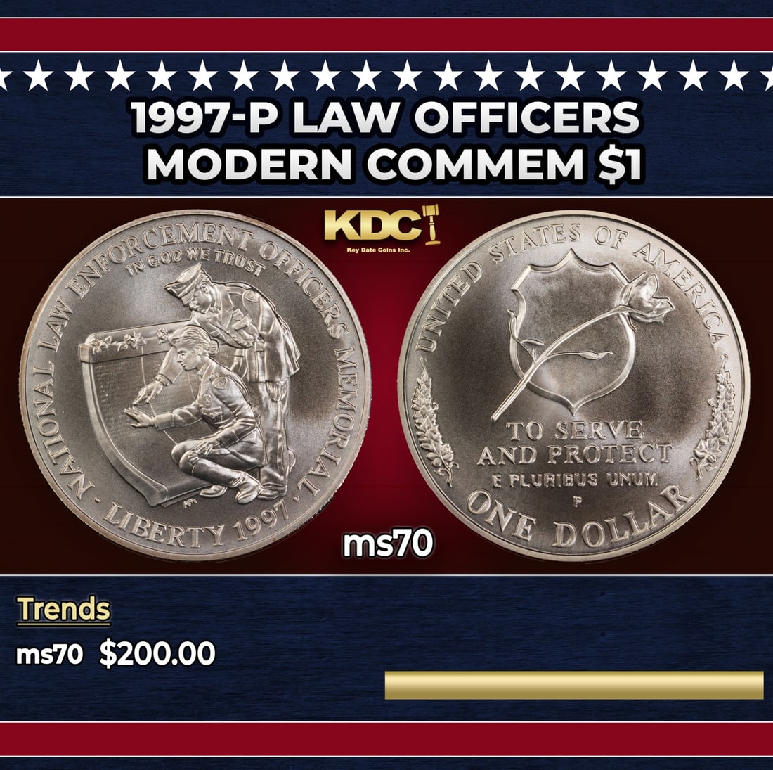 1997-p Law Officers Modern Commem Dollar $1 ms70 SEGS: 1997-p Law Officers Modern Commem Dollar $1 ms70 SEGS. Historic precious metal trends is causing increased spot pricing by the day. On auctions with set openings, we are doing our best to have items p