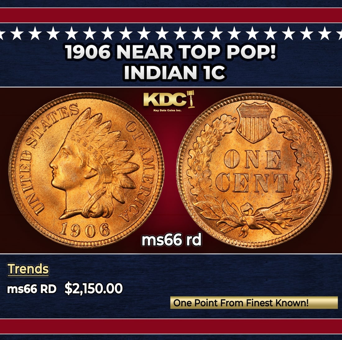 1906 Indian Cent Near Top Pop! 1c ms66 rd SEGS: 1906 Near Top Pop! Indian Cent 1c ms66 rd SEGS. Historic precious metal trends is causing increased spot pricing by the day. On auctions with set openings, we are doing our best to have items priced a