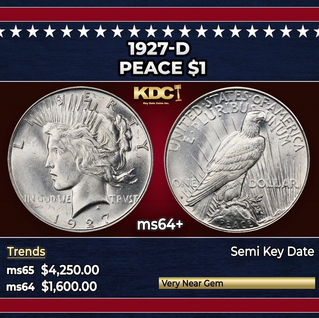 1927-d Peace Dollar $1 ms64+ SEGS: 1927-d Peace Dollar $1 ms64+ SEGS. Historic precious metal trends is causing increased spot pricing by the day. On auctions with set openings, we are doing our best to have items priced at their marke