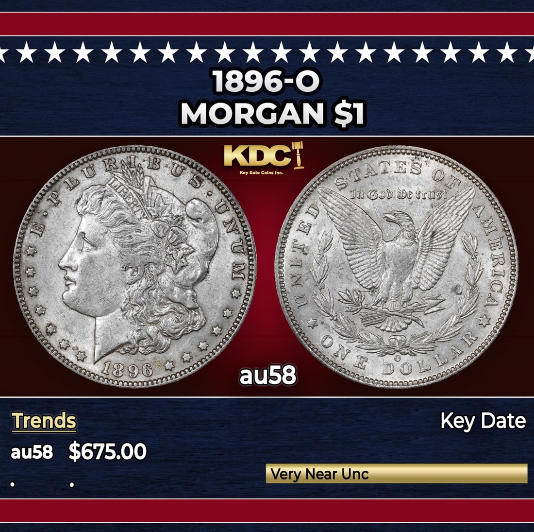 1896-o Morgan Dollar $1 Grades au58: 1896-o Morgan Dollar $1 Grades au58. Historic precious metal trends is causing increased spot pricing by the day. On auctions with set openings, we are doing our best to have items priced at their mar