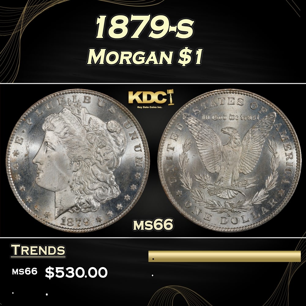 1879-s Morgan Dollar $1 Grades ms66: 1879-s Morgan Dollar $1 Grades ms66. Historic precious metal trends is causing increased spot pricing by the day. On auctions with set openings, we are doing our best to have items priced at their mar