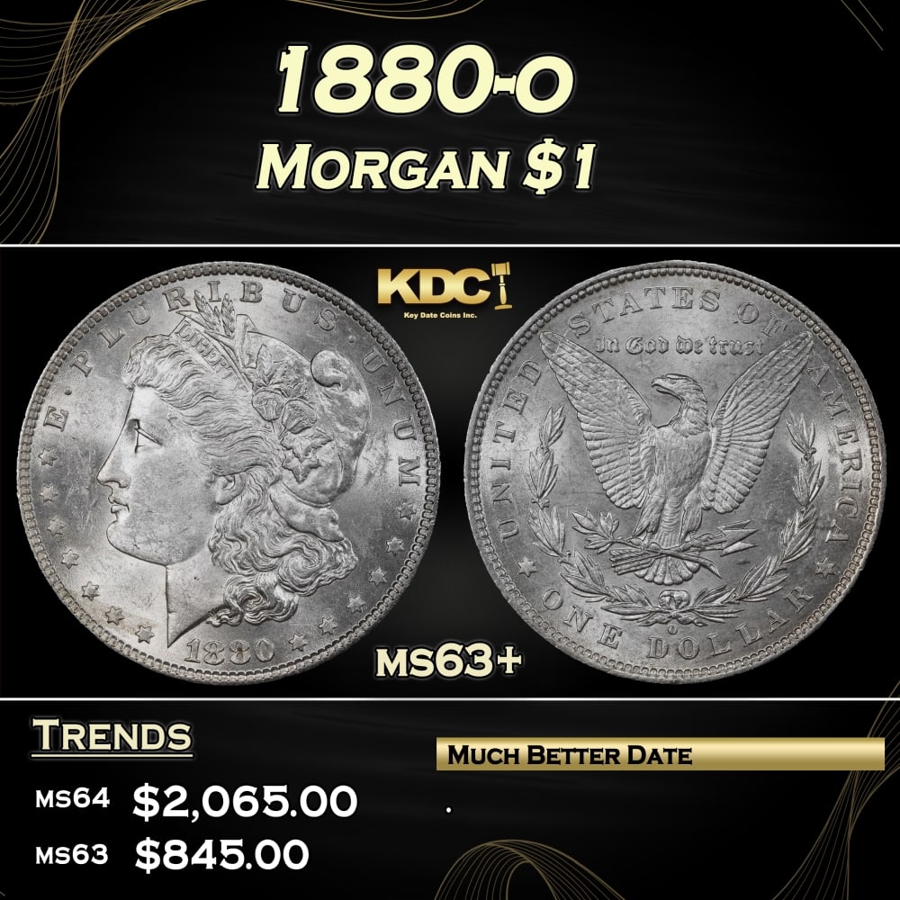 1880-o Morgan Dollar $1 ms63+ SEGS: 1880-o Morgan Dollar $1 ms63+ SEGS. A Key Date's PickHistoric precious metal trends is causing increased spot pricing by the day. On auctions with set openings, we are doing our best to have items pri