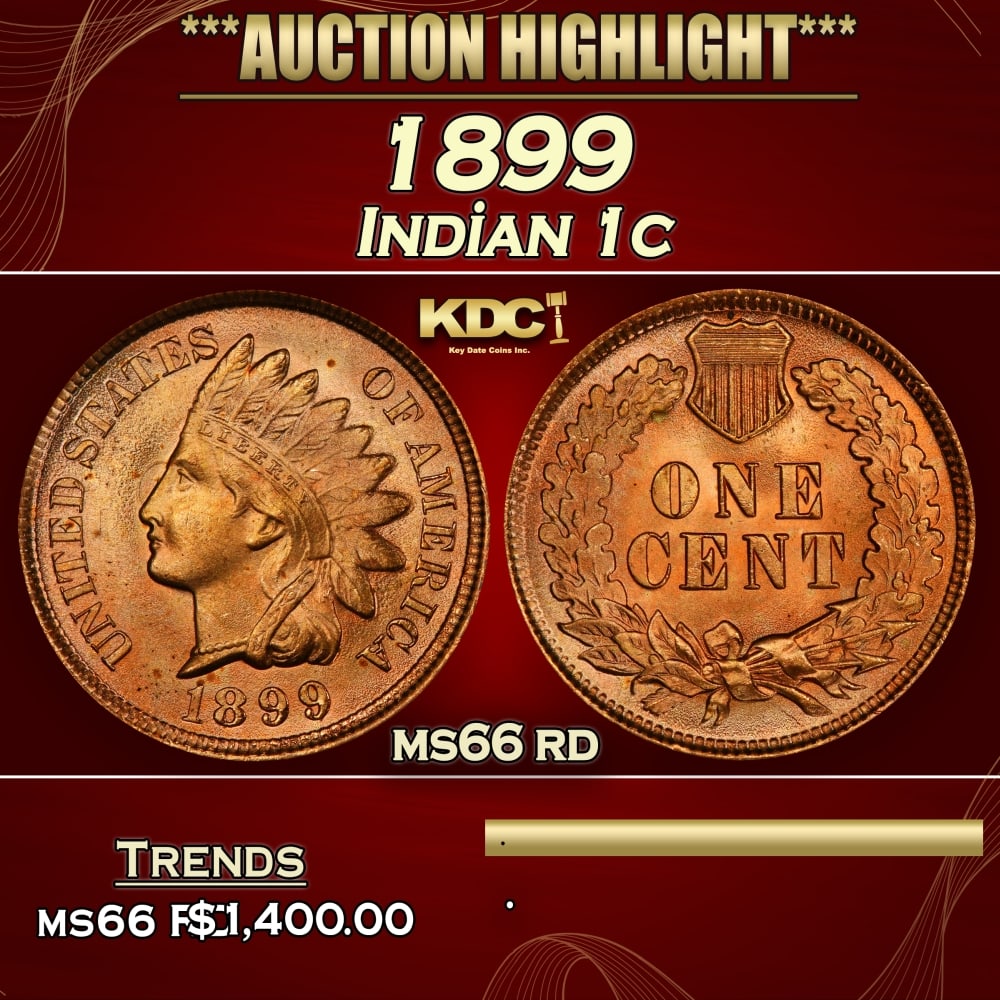 1899 Indian Cent . 1c ms66 rd SEGS (1 of 3)