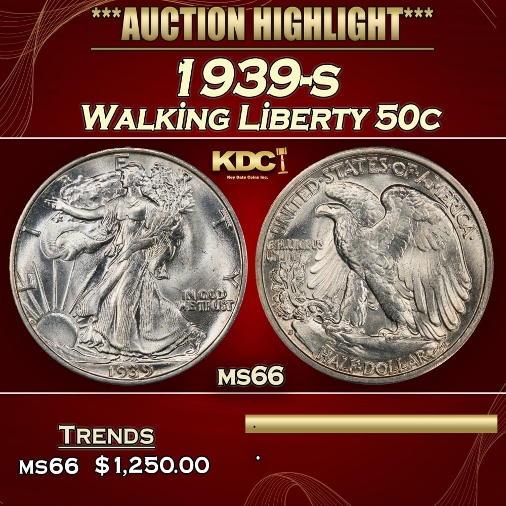 1939-s Walking Liberty Half Dollar 50c ms66 SEGS: 1939-s Walking Liberty Half Dollar 50c ms66 SEGS. 0 Historic precious metal trends is causing increased spot pricing by the day. On auctions with set openings, we are doing our best to have items pric