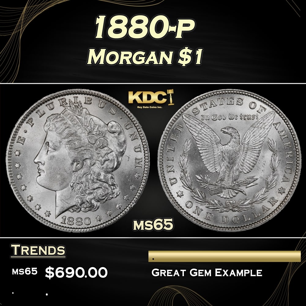 1880-p Morgan Dollar $1 Grades ms65: 1880-p Morgan Dollar $1 Grades ms65. Historic precious metal trends is causing increased spot pricing by the day. On auctions with set openings, we are doing our best to have items priced at their mar