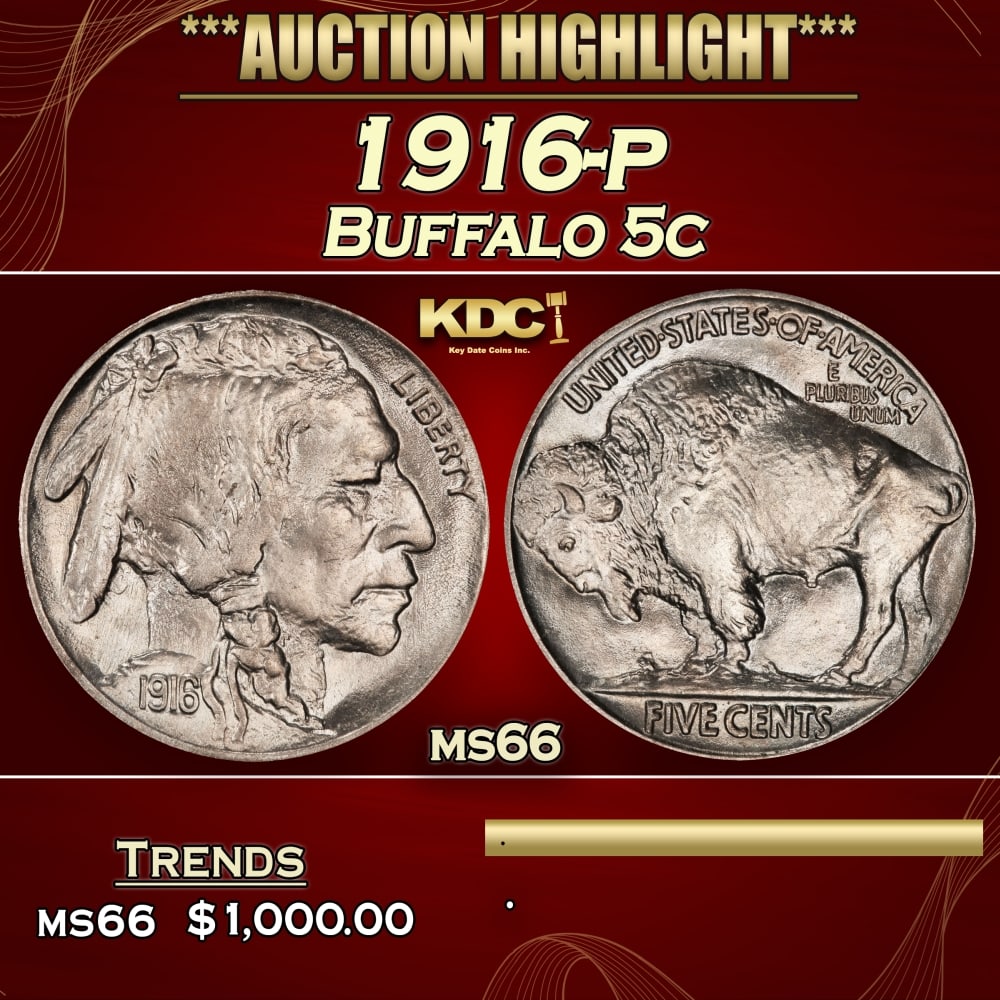 1916-p Buffalo Nickel 5c ms66 SEGS (1 of 3)