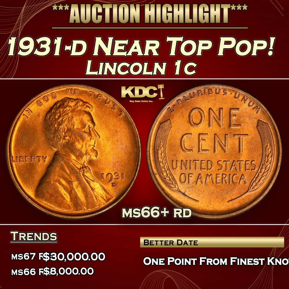1931-d Lincoln Cent Near Top Pop! 1c ms66+ rd SEGS: 1931-d Near Top Pop! Lincoln Cent 1c ms66+ rd SEGS. 0 Historic precious metal trends is causing increased spot pricing by the day. On auctions with set openings, we are doing our best to have items pr
