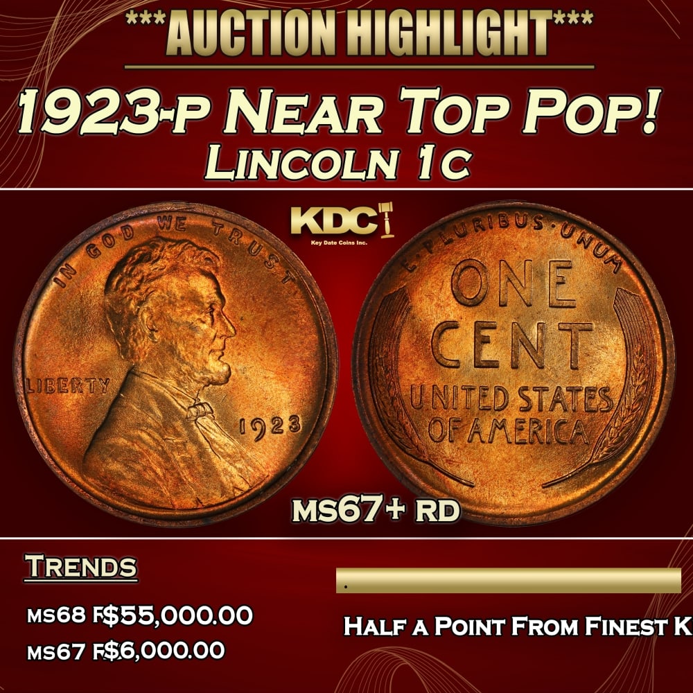 1923-p Lincoln Cent Near Top Pop! 1c ms67+ rd SEGS: 1923-p Near Top Pop! Lincoln Cent 1c ms67+ rd SEGS. 0 Historic precious metal trends is causing increased spot pricing by the day. On auctions with set openings, we are doing our best to have items pr