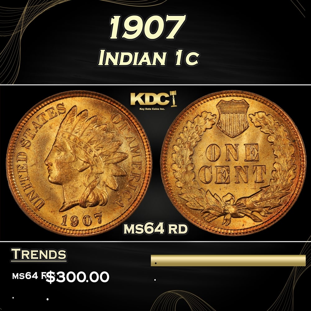 1907 Indian Cent . 1c Grades ms64 rd: 1907 . Indian Cent 1c Grades ms64 rd. 0 Historic precious metal trends is causing increased spot pricing by the day. On auctions with set openings, we are doing our best to have items priced at their