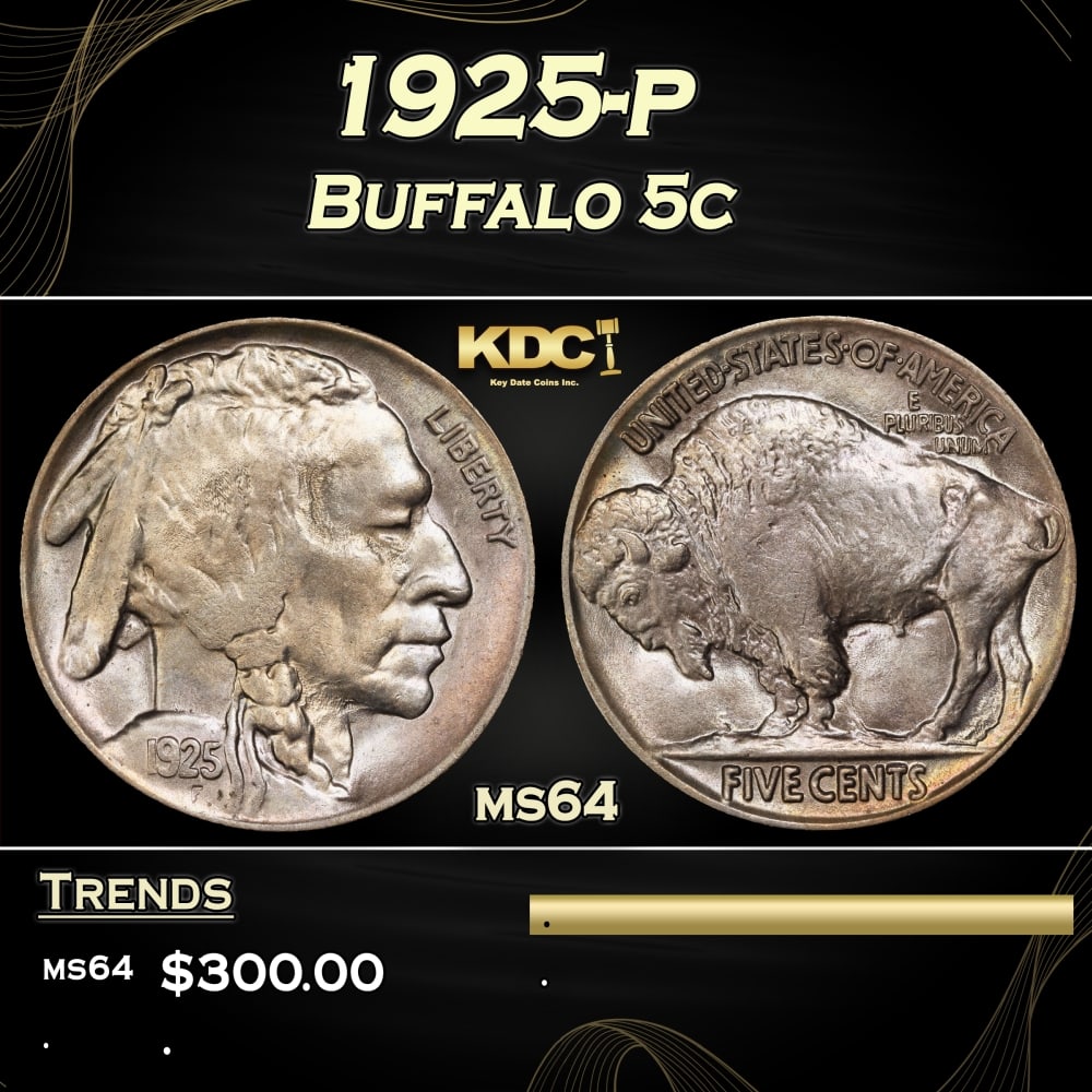 1925-p Buffalo Nickel 5c Grades ms64 (1 of 3)