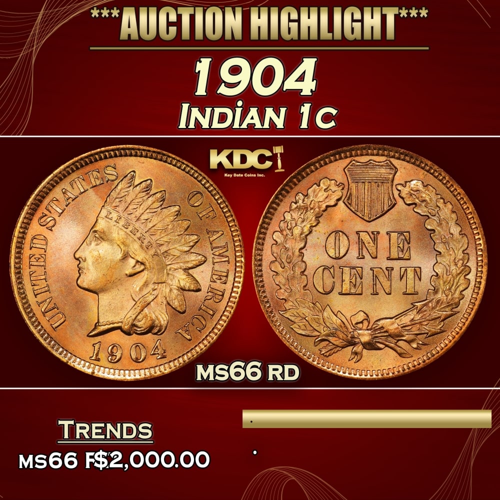 1904 Indian Cent . 1c ms66 rd SEGS (1 of 3)