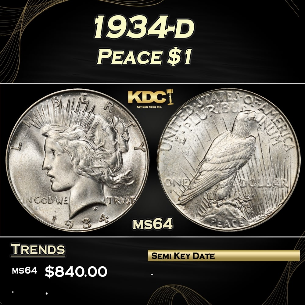 1934-d Peace Dollar $1 Grades ms64 (1 of 3)
