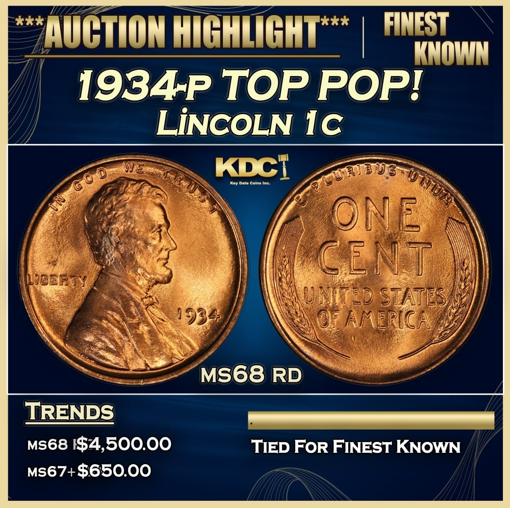 1934-p Lincoln Cent TOP POP! 1c ms68 rd SEGS (1 of 4)