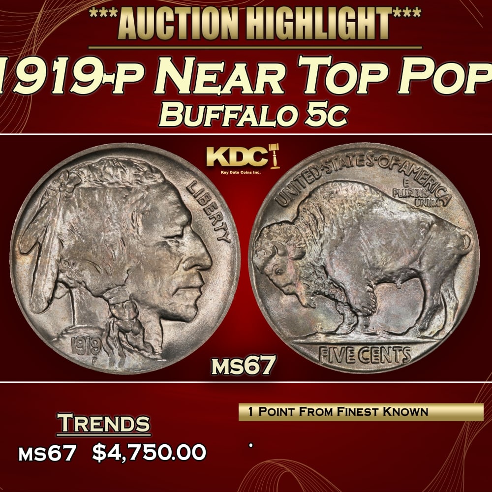 1919-p Buffalo Nickel Near Top Pop! 5c ms67 SEGS (1 of 3)
