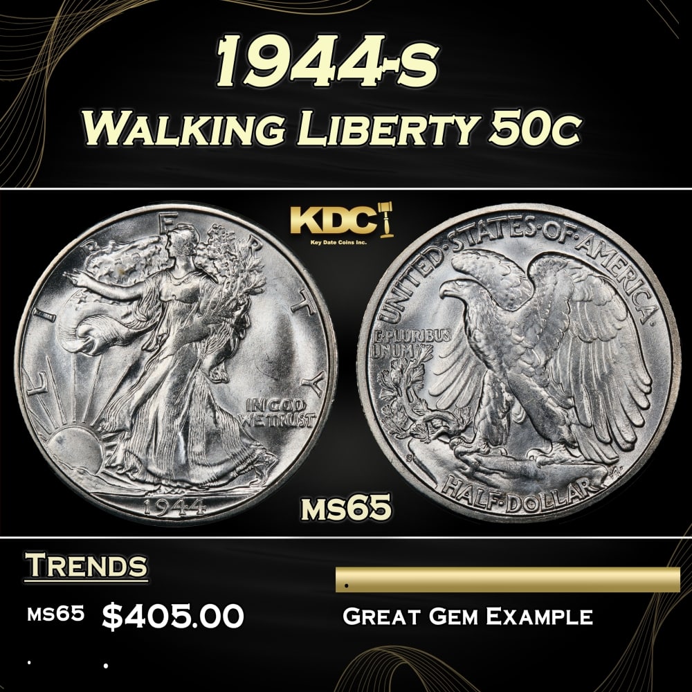 1944-s Walking Liberty Half Dollar 50c Grades ms65: 1944-s Walking Liberty Half Dollar 50c Grades ms65. 0 Historic precious metal trends is causing increased spot pricing by the day. On auctions with set openings, we are doing our best to have items pr