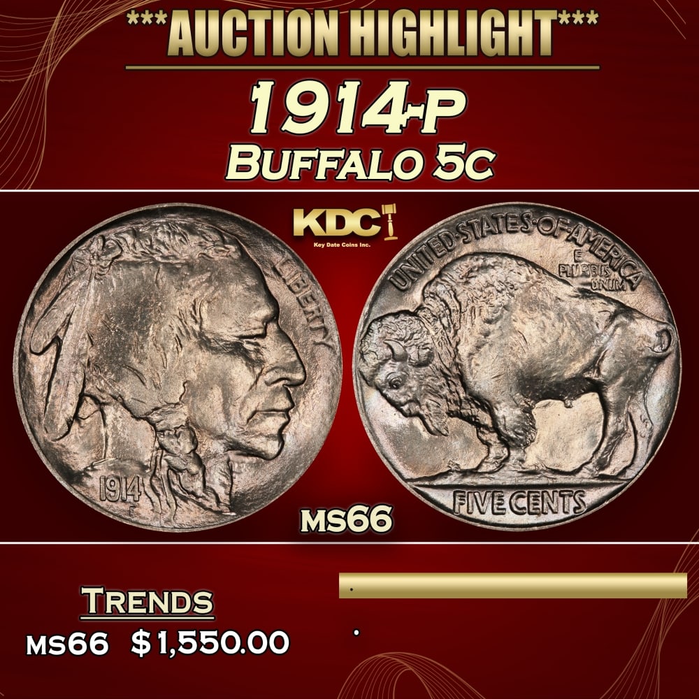 1914-p Buffalo Nickel 5c ms66 SEGS (1 of 3)