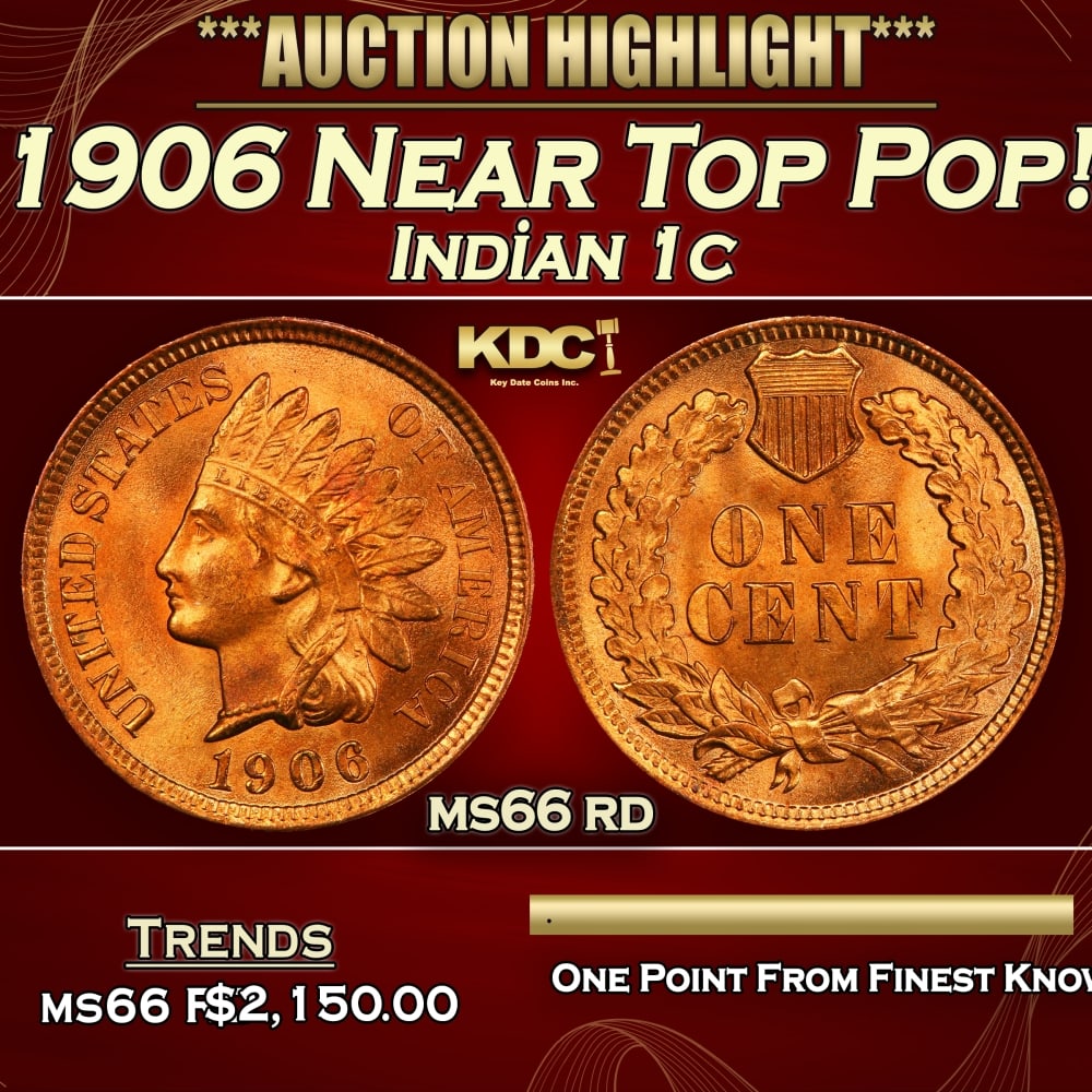 1906 Indian Cent Near Top Pop! 1c ms66 rd SEGS: 1906 Near Top Pop! Indian Cent 1c ms66 rd SEGS. 0 Historic precious metal trends is causing increased spot pricing by the day. On auctions with set openings, we are doing our best to have items priced
