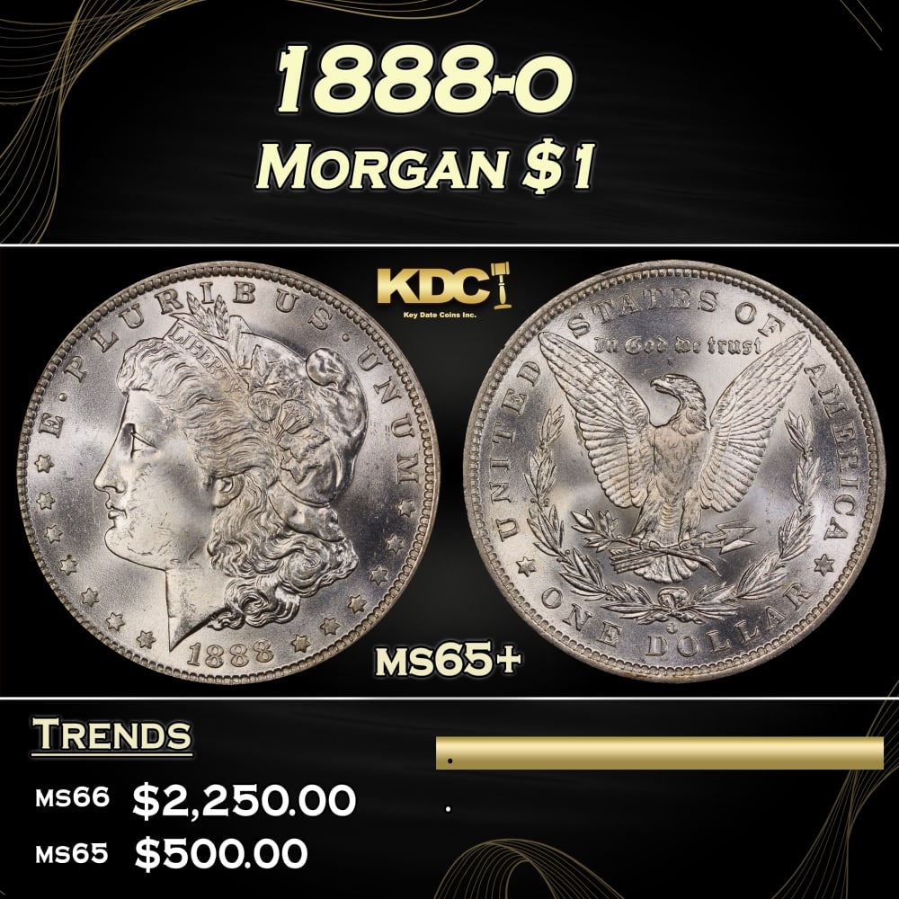 1888-o Morgan Dollar $1 Grades ms65+: 1888-o Morgan Dollar $1 Grades ms65+. Historic precious metal trends is causing increased spot pricing by the day. On auctions with set openings, we are doing our best to have items priced at their ma