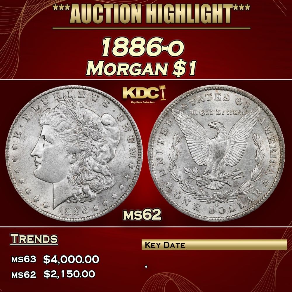 1886-o Morgan Dollar $1 ms62 USCG: 1886-o Morgan Dollar $1 ms62 USCG. 0 Historic precious metal trends is causing increased spot pricing by the day. On auctions with set openings, we are doing our best to have items priced at their mar