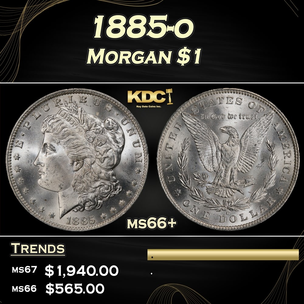 1885-o Morgan Dollar $1 ms66+ SEGS: 1885-o Morgan Dollar $1 ms66+ SEGS. 0 Historic precious metal trends is causing increased spot pricing by the day. On auctions with set openings, we are doing our best to have items priced at their ma