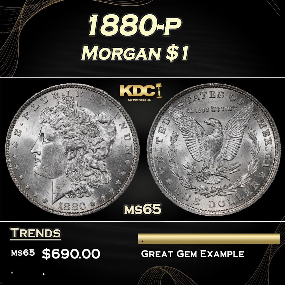 1880-p Morgan Dollar $1 Grades ms65: 1880-p Morgan Dollar $1 Grades ms65. Historic precious metal trends is causing increased spot pricing by the day. On auctions with set openings, we are doing our best to have items priced at their mar