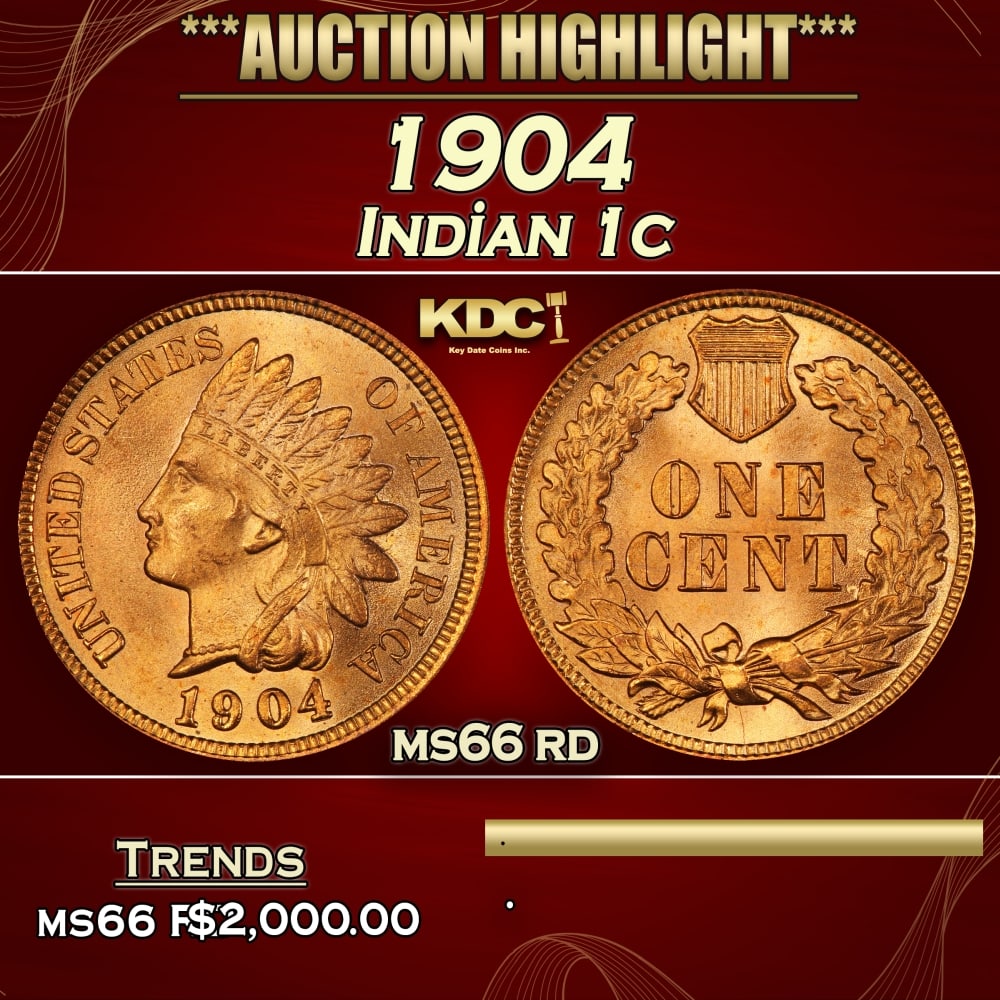 1904 Indian Cent . 1c ms66 rd SEGS (1 of 3)