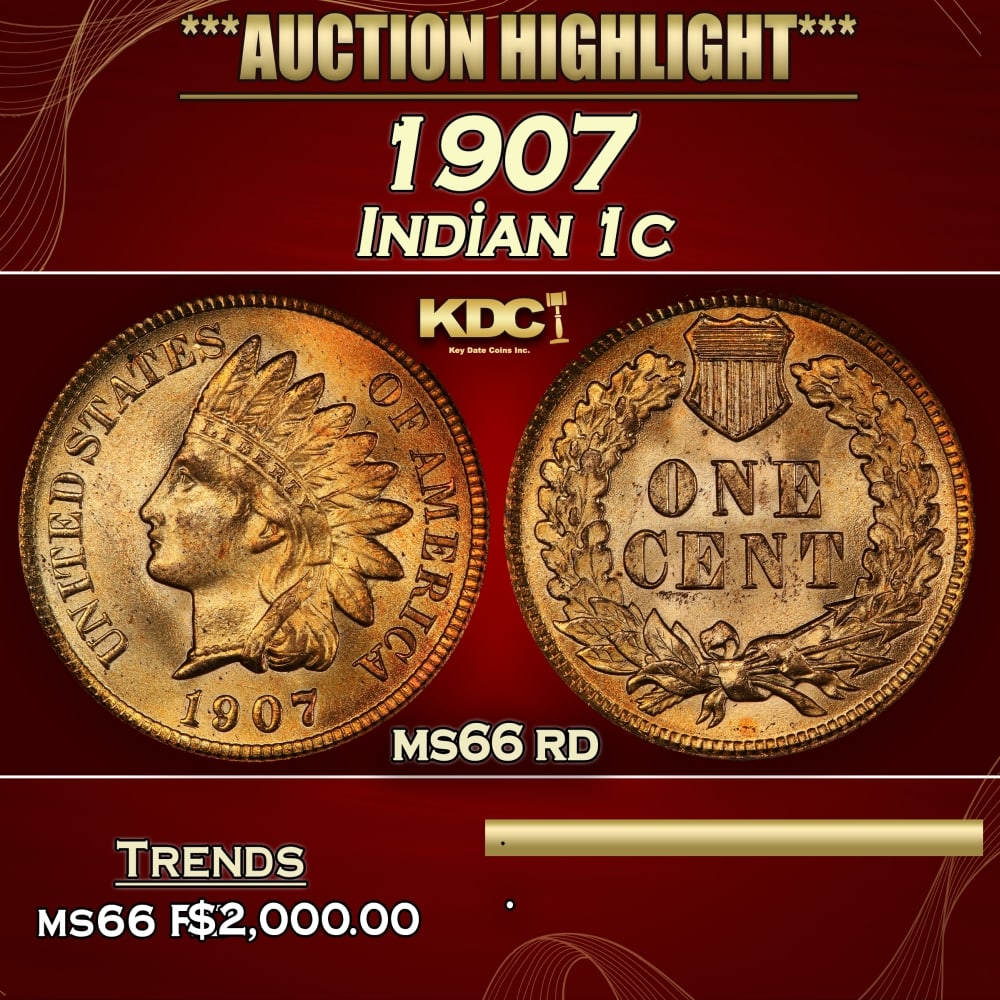 1907 Indian Cent . 1c ms66 rd SEGS (1 of 3)