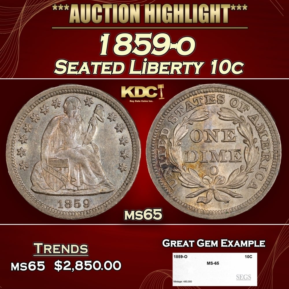 1859-o Seated Liberty Dime 10c ms65 SEGS (1 of 4)