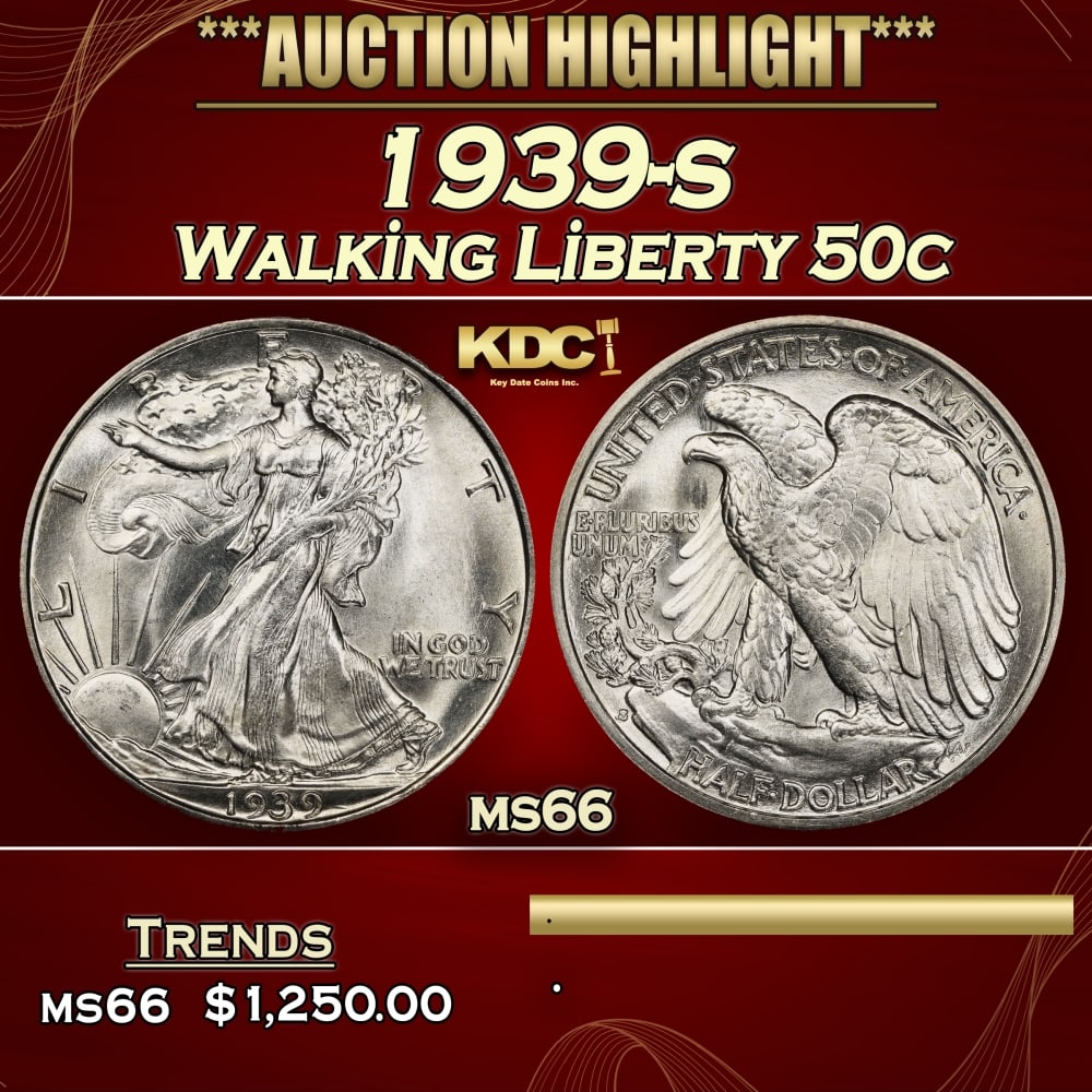 1939-s Walking Liberty Half Dollar 50c ms66 SEGS: 1939-s Walking Liberty Half Dollar 50c ms66 SEGS. 0 Historic precious metal trends is causing increased spot pricing by the day. On auctions with set openings, we are doing our best to have items pric