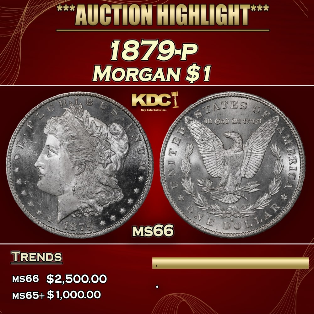 1879-p Morgan Dollar $1 ms66 SEGS: 1879-p Morgan Dollar $1 ms66 SEGS. Historic precious metal trends is causing increased spot pricing by the day. On auctions with set openings, we are doing our best to have items priced at their marke