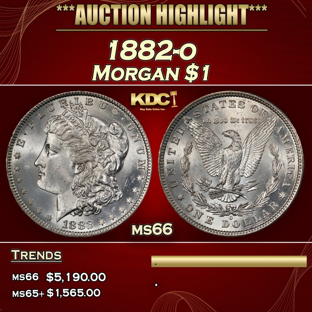 1882-o Morgan Dollar $1 ms66 SEGS: 1882-o Morgan Dollar $1 ms66 SEGS. Historic precious metal trends is causing increased spot pricing by the day. On auctions with set openings, we are doing our best to have items priced at their marke