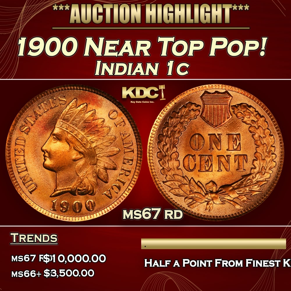 1900 Indian Cent Near Top Pop! 1c ms67 rd SEGS: 1900 Near Top Pop! Indian Cent 1c ms67 rd SEGS. 0 Historic precious metal trends is causing increased spot pricing by the day. On auctions with set openings, we are doing our best to have items priced
