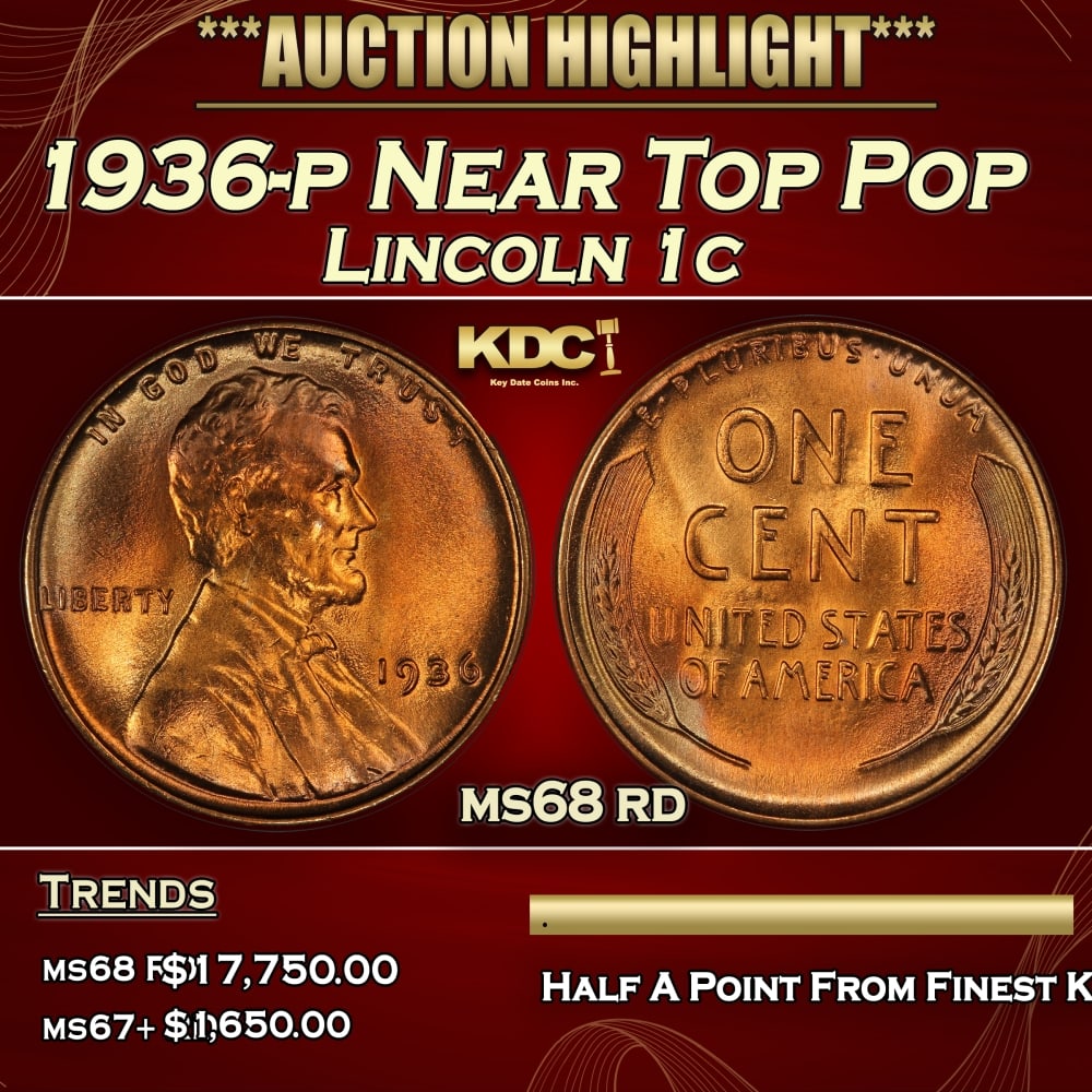 1936-p Lincoln Cent Near Top Pop 1c ms68 rd SEGS: 1936-p Near Top Pop Lincoln Cent 1c ms68 rd SEGS. 0 Historic precious metal trends is causing increased spot pricing by the day. On auctions with set openings, we are doing our best to have items pric