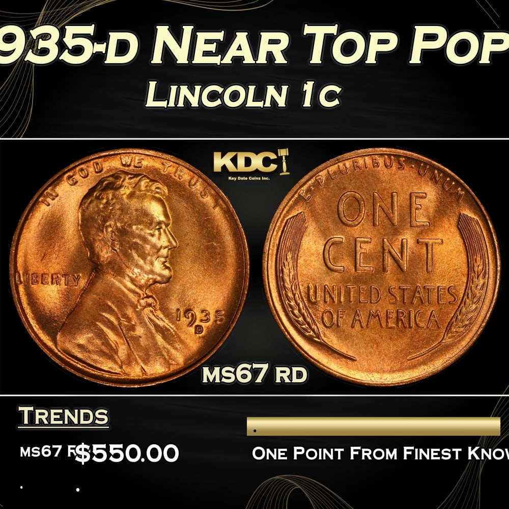 1935-d Lincoln Cent Near Top Pop 1c ms67 rd SEGS: 1935-d Near Top Pop Lincoln Cent 1c ms67 rd SEGS. 0 Historic precious metal trends is causing increased spot pricing by the day. On auctions with set openings, we are doing our best to have items pric