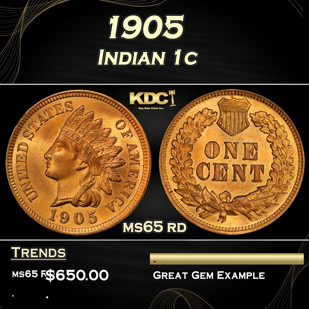 1905 Indian Cent . 1c Grades ms65 rd (1 of 3)