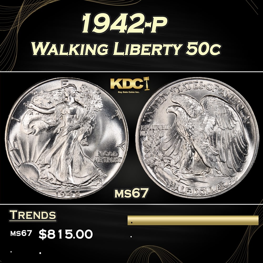 1942-p Walking Liberty Half Dollar 50c ms67 SEGS: 1942-p Walking Liberty Half Dollar 50c ms67 SEGS. 0 Historic precious metal trends is causing increased spot pricing by the day. On auctions with set openings, we are doing our best to have items pric