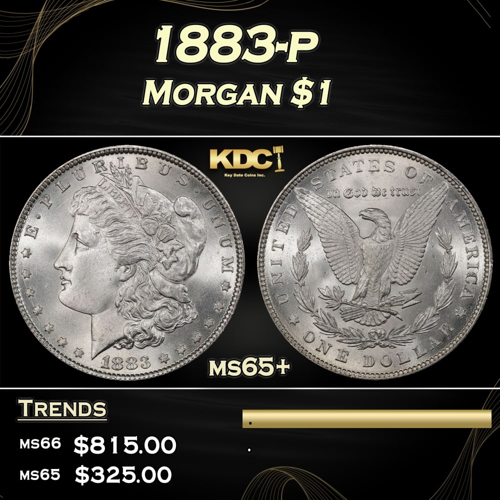 1883-p Morgan Dollar $1 Grades ms65+: 1883-p Morgan Dollar $1 Grades ms65+. 0 Historic precious metal trends is causing increased spot pricing by the day. On auctions with set openings, we are doing our best to have items priced at their