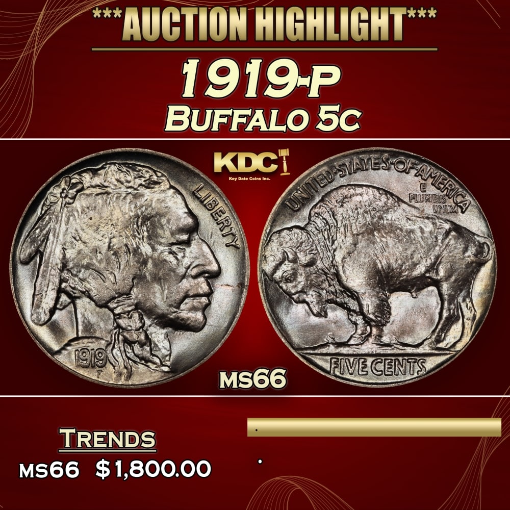 1919-p Buffalo Nickel 5c ms66 SEGS (1 of 3)